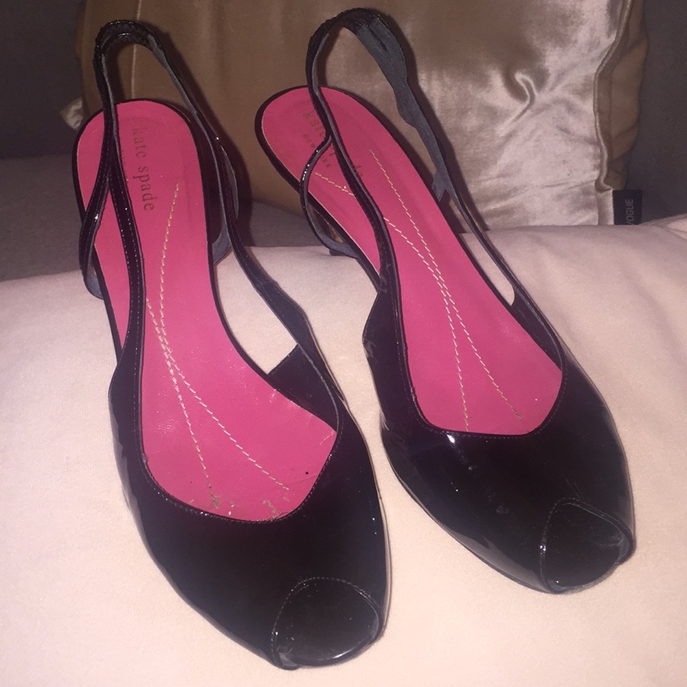 kate spade black patent leather peep toe